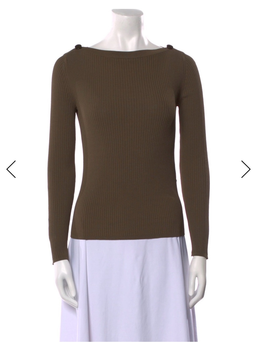 MaxMara Olive Off-Shoulder Ribbed Knit Sweater